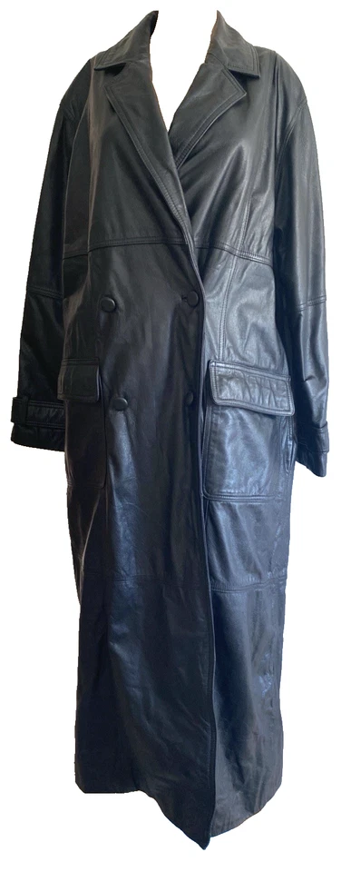 Vtg Together Leather Trench Coat Women’s 12 Full Length Black Buttery Soft Y2K - Image 4 of 4
