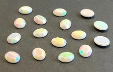 24 Vintage Chalk White Aurora Borealis Acrylic Faceted 10x8mm Oval Cabochons S11