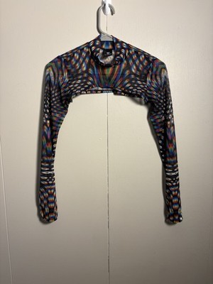 Badinka Mesh Crop Shrug Top Rainbow Psychedelic Festival Rave M