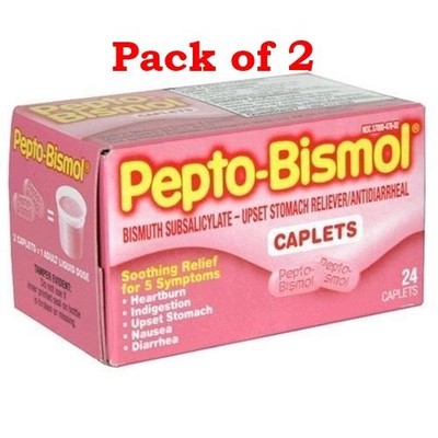 Pepto-Bismol 5 Symptom Digestive Relief Caplets, 24 Count (PACK OF 2