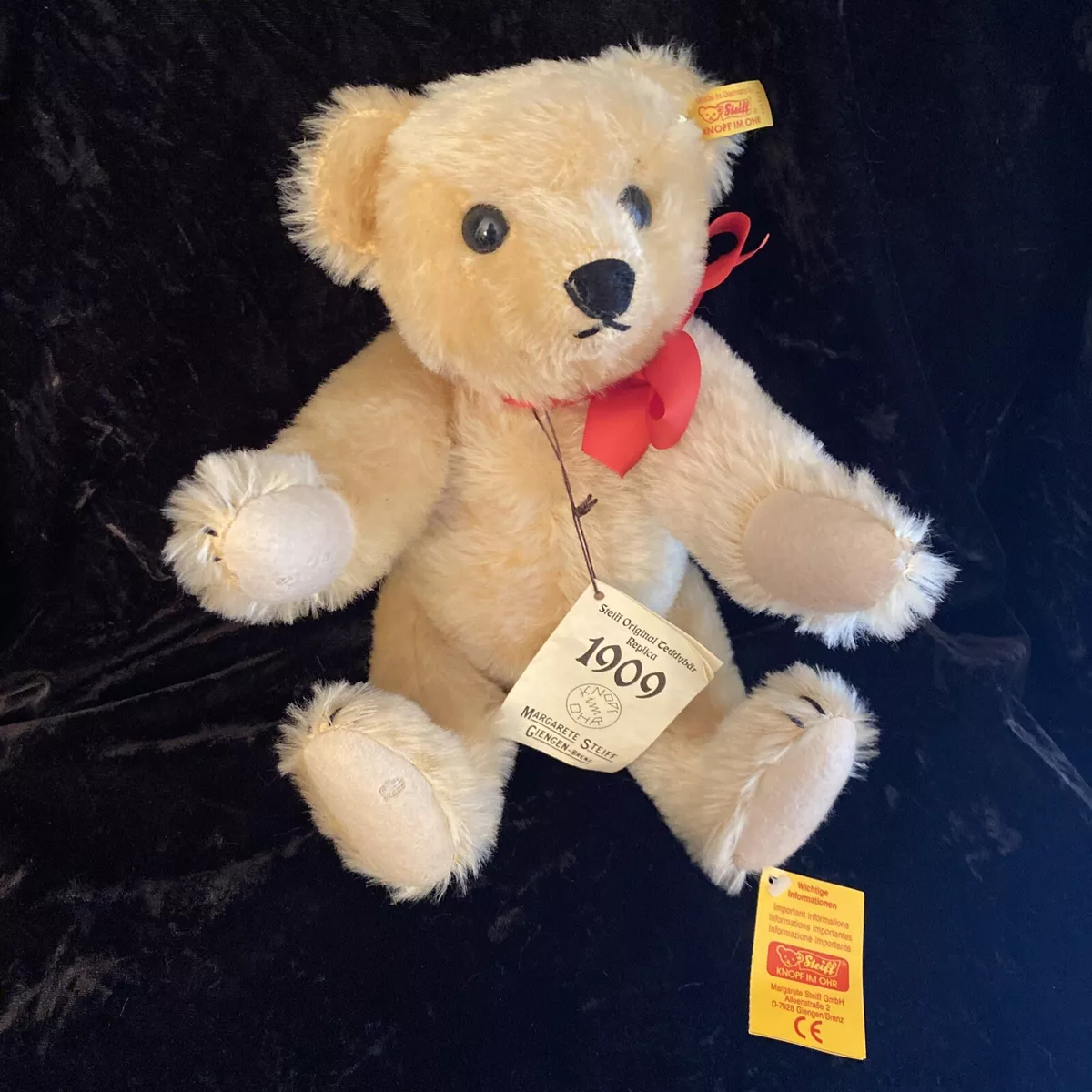 Steiff 1909 Replica Original Blond Teddy Bear Jointed Ear Button
