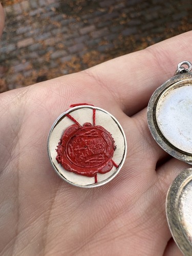 Seltenes Vintage 800 silber vergoldetes Reliquium Relikt S. ANNAE MATR rotes Wachsmedaillon - Bild 5 von 9