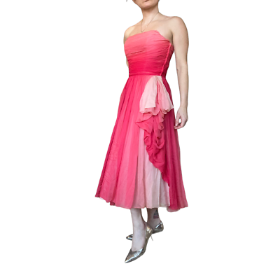 Vintage 1940s '50s Pink Gradient Layered Chiffon Prom Dress Evening Gown  XXS/XS | eBay