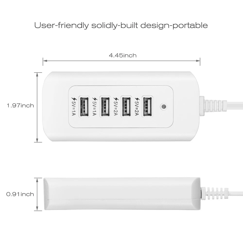 4-Port USB Hub Wall Charger - Desktop & Travel Charging Station Adapter  