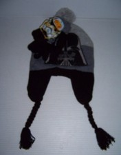 STAR WARS DARTH VADER BOY'S GRAY BLACK WINTER POM BEANIE HAT GLOVE SET NWT