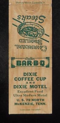 1950s Dixie Coffee Cup and Dixie Motel Bar-B-Q Steaks Route 79 McKenzie TN MB
