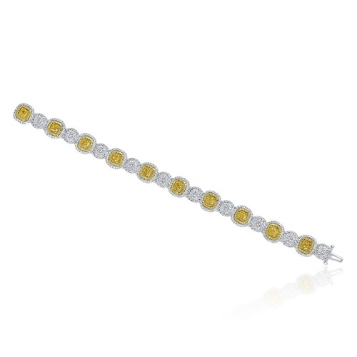 9 CT Luxury Cushion Fancy Light Yellow Diamond Women's Bracelet 14k White Gold - Picture 6 of 9