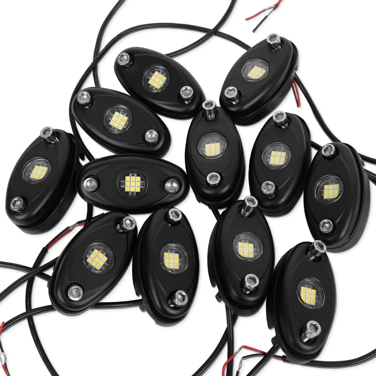 12-Pod LED Rock Underbody Lights - White, IP68 Waterproof For Jeep, Truck, ATV, UTV, Boat (GOODFITMENT)