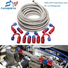 AN6 -6AN AN-6 3/8 Fitting Stainless Steel Braided Oil Fuel Hose Line 20FT Kit