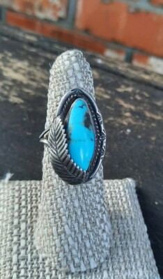 アクセサリー Navajo Turquoise Feather Ring Sterling Vtg Navajo Sterling Silver Turquoise Ring Native American Feather