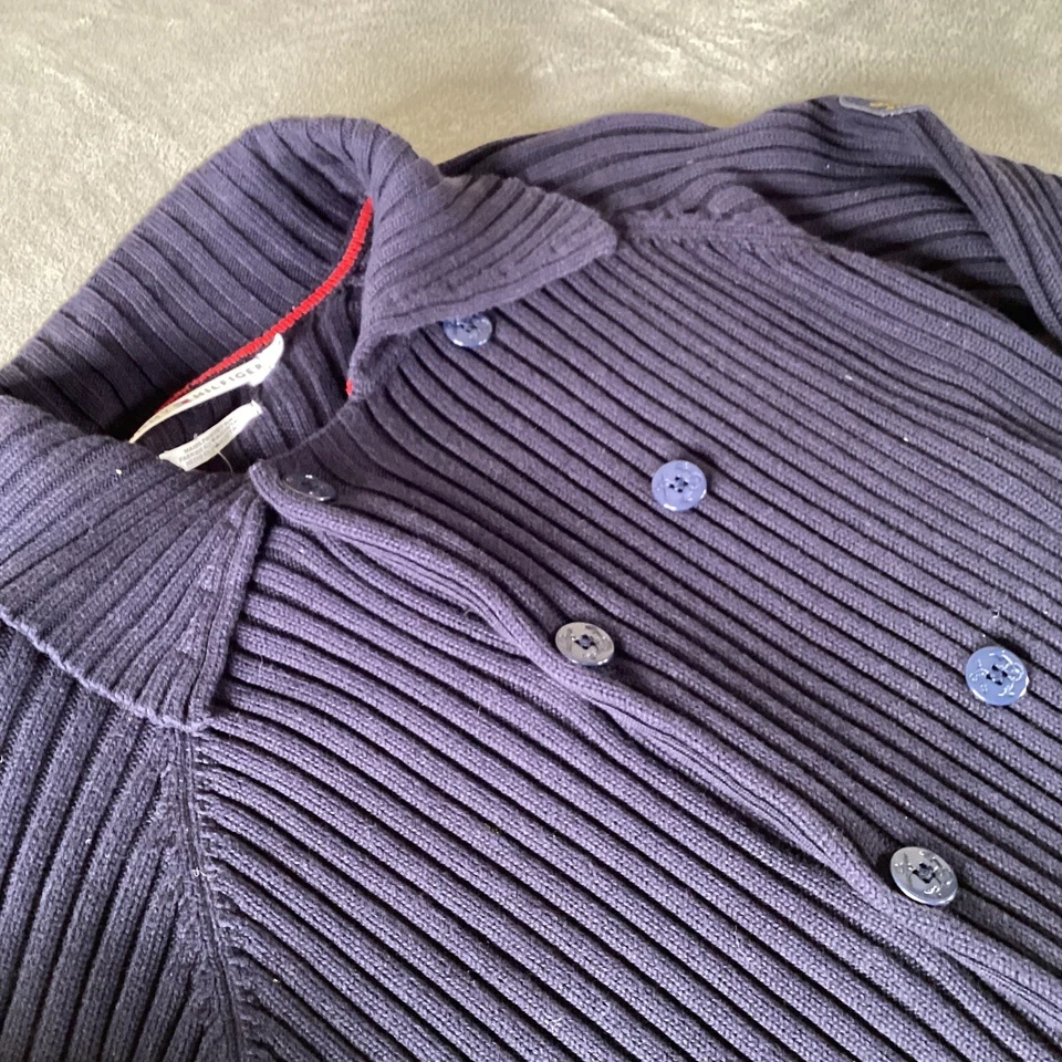 Tommy Hilfiger Suéter Niños Cárdigan Grande Abotonado Azul Marino Parche Logo Foto 4 de 4