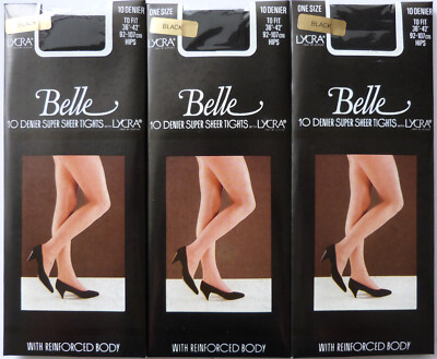 3 Paar Belle One Size Vintage 10 Den super transparente Strumpfhosen in Schwarz