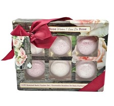 Pure Spa 6 Piece Rose Water Scented Bath Fizzies Bombs Gift Set Pink Six Balls