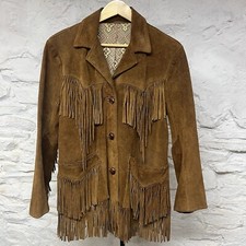 Vintage 60s 70s Brown Suede Leather Jacket Fringe Biker Western Coat Hippie Boho
