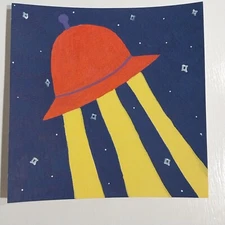 6x6 Inch Acrylic Gouache Painting On Watercolor Paper Title Alien Shiphome A1