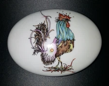 Rupert Stockl ANIMAL FANTASTIC Rooster Porcelain Trinket Dish and Lid Oval 4" L