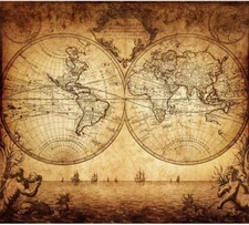 Art Poster Print World Map Vintage Old Nautical Sailing Ship Map Decorative Educ