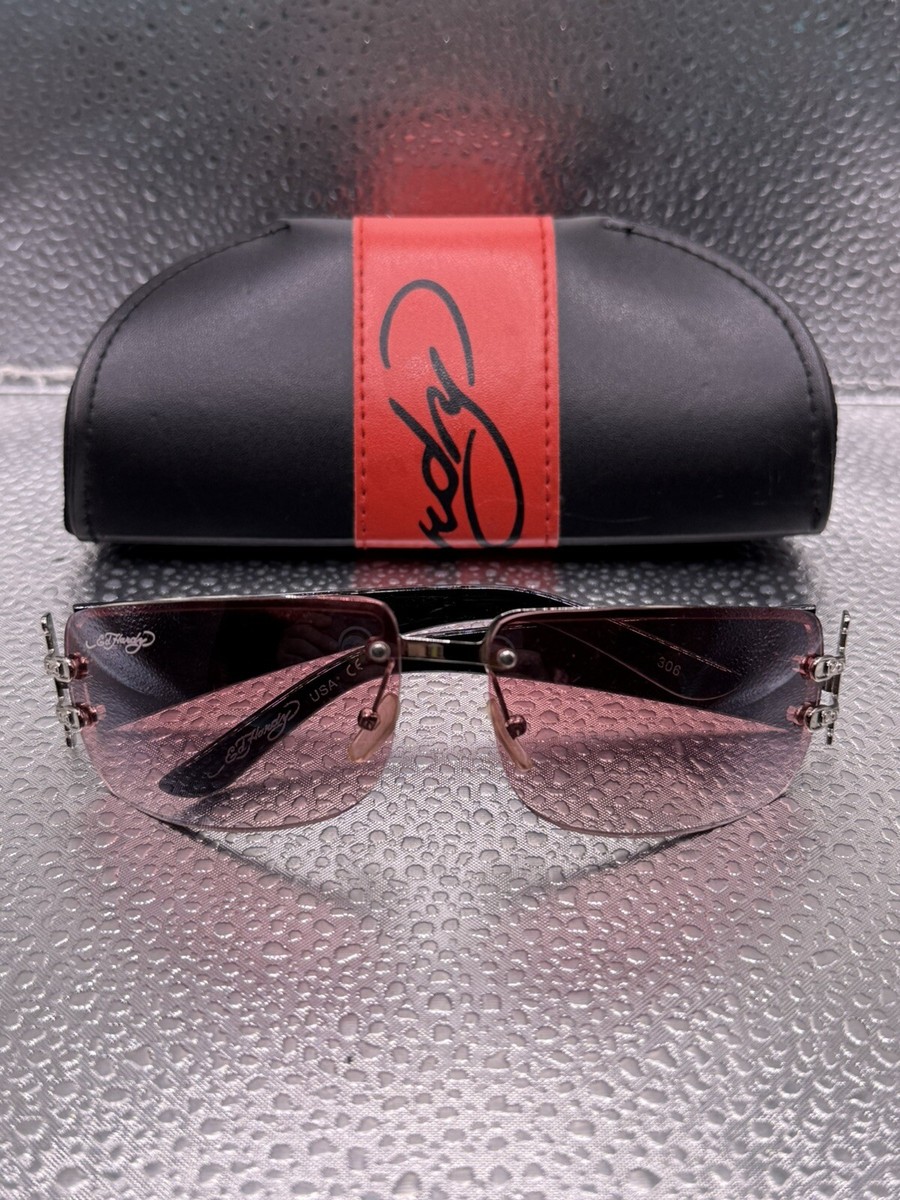 Vintage Ed Hardy Sunglasses Lover Boy Model #306 With Limited Ed Case Vintage Ed Hardy Sunglasses Lover Boy Red Burgundy Model  main image 4