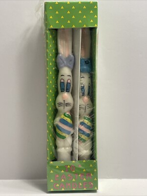 Easter Candles Bunny Holding Easter Egg Two Pack 10'' READ DESCRIPTION 