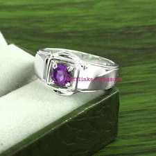 Natural Amethyst Gemstone with 925 sterling Silver Ring For Men's #0733