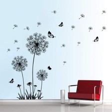 Dandelion Butterfly Wall Stickers Peel and Stick Vintage Floral Art DIY Decals