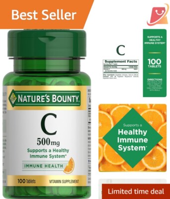 Nature's Bounty 500mg Vitamin C - 100 Gluten-Free Tablets for Immune Health