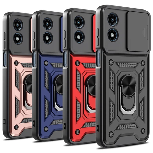 For Motorola Moto G Play 5G 2024 Ring Case Magnetic Metal Stand +Tempered Glass