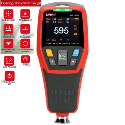 UT343D UNI-T Digital Paint Coating Thickness Gauge Range 0 to 1250um F/N Probe
