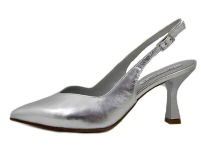 Escarpins À Talons Moyens En Cuir Argenté Pour Femmes 7 CM Fabriqués En Italie - Photo 1/4