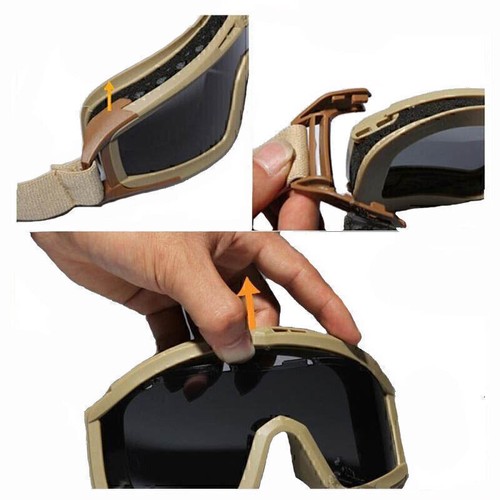 Taktische Schutzbrille Militärische Schießbrille 3 Linsen Airsoft Paintball de - Bild 5 von 16