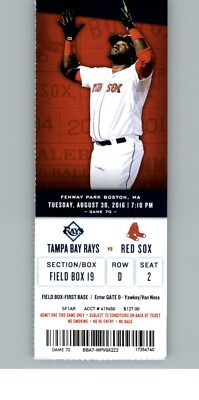 Tampa Bay Rays vs Boston Red Sox 8/30/2016 Full Ticket -  Hanley Ramirez HR