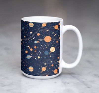 Outer Space Planets and Stars Coffee Tea Mug Cup 15 Oz Ceramic by Mugzan