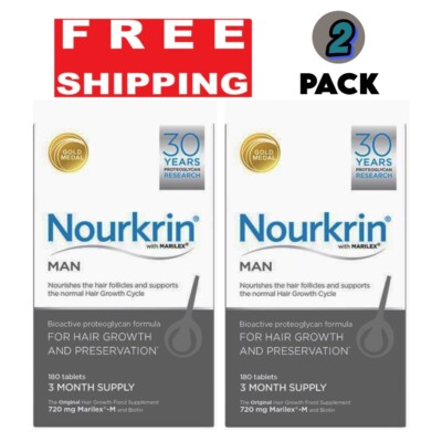 Nourkrin Man 180 Tablets 2 Pack   Hair Growth Supplement for Men   Free Shipping