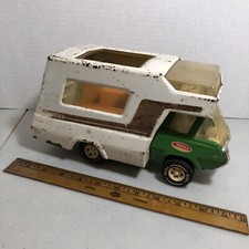 Vintage TONKA Pressed- Metal Camper Truck Green/White 10.5" Length Bad Condition
