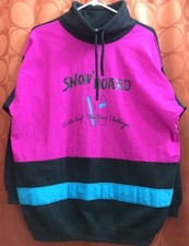 L Vintage Unused SNOWBOARD SURFBOARD Fleece Neon Pink Turquoise USA MADE Women  s