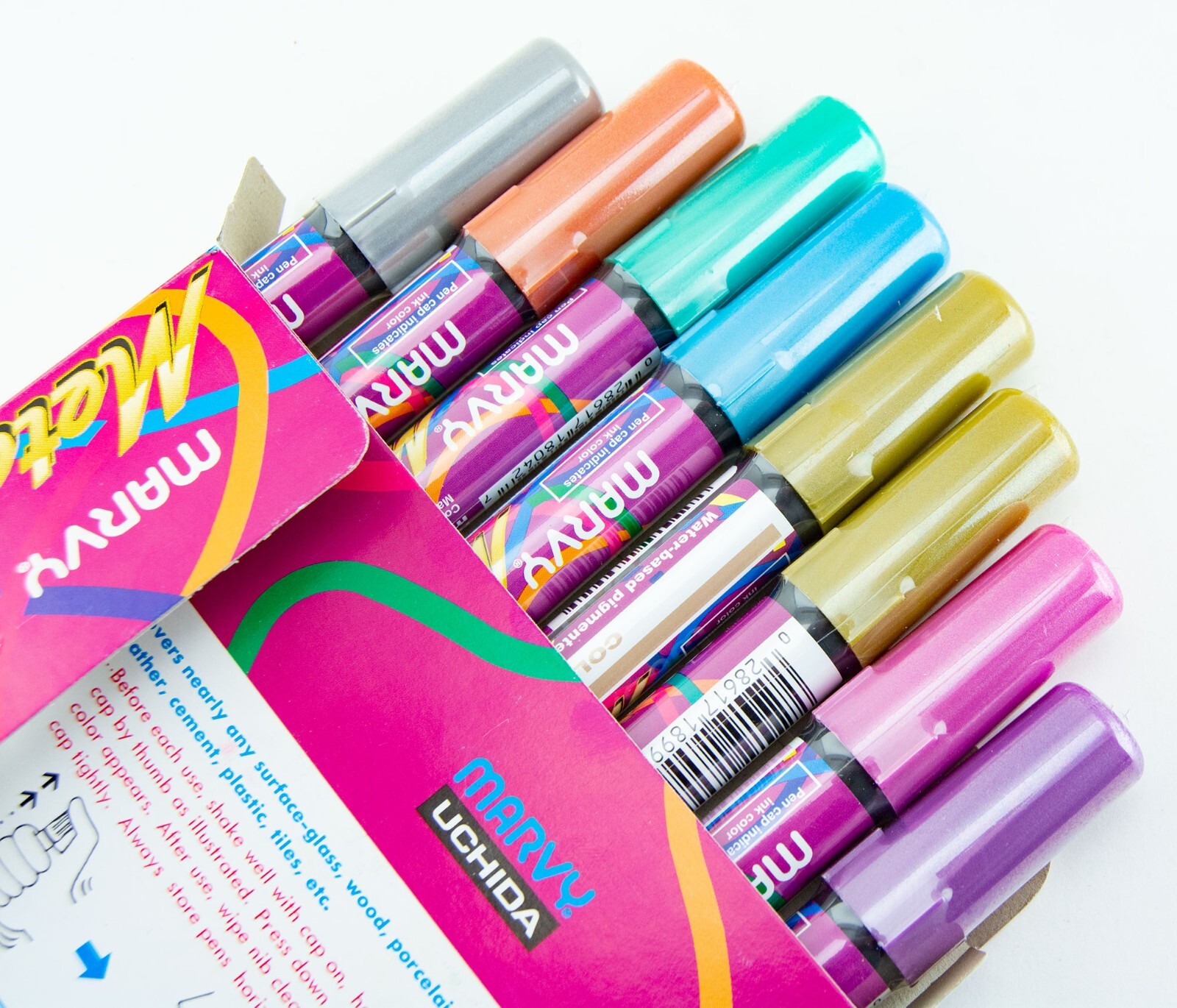 Marvy Uchida Metallics Markers Set Chisel Tip 8 Pack Pigmented Ink Waterproof