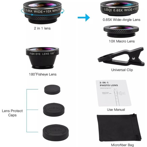 Mobile Phone Camera Lens Universal Lens Set 3 In 1 Fisheye Macro Wide Angle Clip - 第 3/13 張圖片