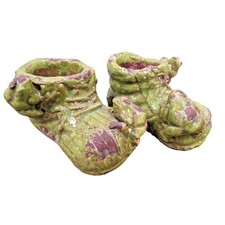 2 Vintage Old Shoe With Frogs Planters