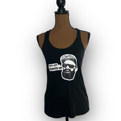Next Level Let s Get fluffed Up!  Bearded Man Screenprint Racerback Tank, Small