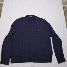 Polo Ralph Lauren Sweater Mens XL Navy Blue Cotton Cable Knit Crewneck Pullover