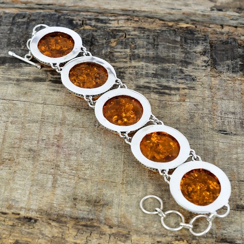 925 Plata de Ley Natural Ámbar Del Báltico Piedra Preciosa Mano Pulsera Relleno - Imagen 4 de 4