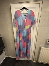 Boohoo Beach Cover Up Dress In Rainbow Colours festival  And Leg Splits Size 24