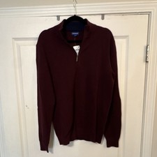 Club Room Red Plum Cotton Knit 1/4 Zip Mock Neck Long Sleeve Men's Sweater M