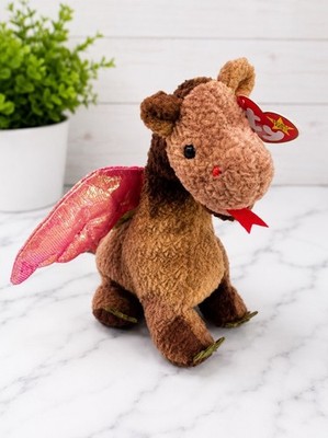 Ty Beanie Babies Dragon Plush Toy Brown with Pink Wings Ages 3 and Up 3-11 Years