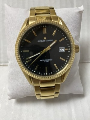 Jacques Lemans Derby 50-3M men's wristwatch in a gold tone with a black dial