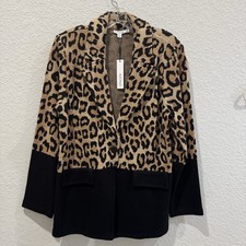 Chico  s Leopard Print Sweater Blazer Jacket Size 2 US L Padded Shoulder