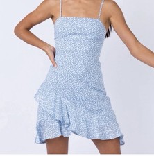 Princess Polly Grasby Floral Micro Mini Dress Size 6 Light Blue