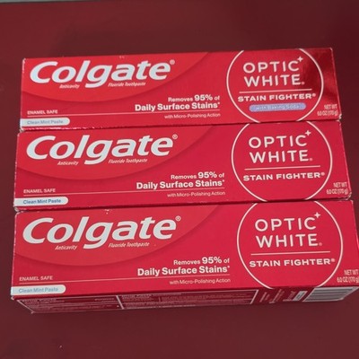Colgate Optic White Stain Fighter Whitening Toothpaste Mint 3 Pack 6 oz