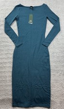 Wild Fable Women's Size XXS Long Sleeve Knit Midi Dress Dark Teal Green