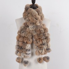 Echt Kaninchenfell Schal für Damen Fluffiger Winter Muffler mit Bommel Weich